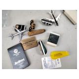 Advertising items, toy airplane, car, lighter