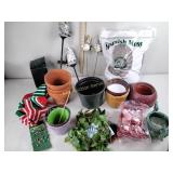 Outdoor owl decor, flower pots, Christmas