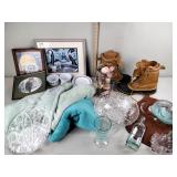 Boots, coffee cups, wreath, towels, owl pictures