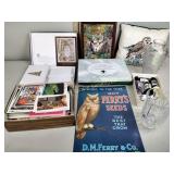 Towels, Owl decor, wild life cards, glassware,