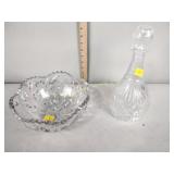 Pressed glass bowl,  decanter