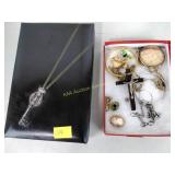 costume jewelry, cross, jewelry box