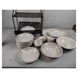 MCM metal shelf, Paden City pottery dishes with