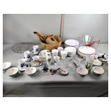 Nautilus covered dish,  candle holders,  wood