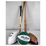 Basketball, Colts football, baseball glove,