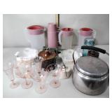 Cheese Crocks, ball green canning jar, covered