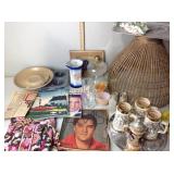 Vera Bradley bag, oil lamp base, chip and dip