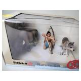 Schleich Indian with Buffalo and wolf