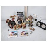 8 track blank tapes, owl figurine, decor