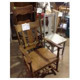 (4) chairs, rocker, cane bottom- torn, rough