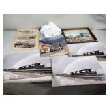 Railroad memorabilia, maps, art, pictures, framed