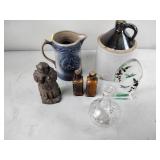 Jug, friar statue, vintage medicine/spice glass