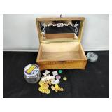 Wooden mirrored jewelry box with bonus vintage