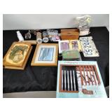 Wooden boxes, whistle, Harley Davidson cans,