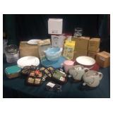 Small Pyrex bowls, coffee mugs, spiralizer jar,