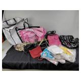 Purses and totes, assortment, curtains