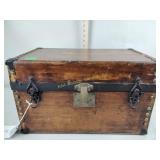 Wooden chest, cork screw, shaving brush, knife