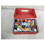 Matchbox cars in case, various brands, styles,