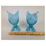 Pair Blue Opalescent Glass Vases