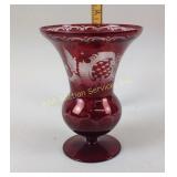 Bohemian Ruby Etched Vase