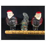 3 Glass Santa Claus Candy Containers