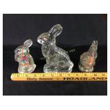 3 Glass Easter Rabbit Candy Containers