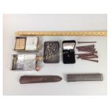 Gun part, musket balls, nails, gun powder, cartrid