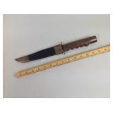 Knife, wood handle, rusted, sheath, no markings