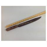 Knife, rough wood handle, rusted blade, no marking