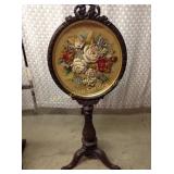 Carved Walnut Needlepoint Fire Screen Berlin Wool