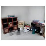 Books, Bible, glassware, crate