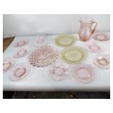 Pink depression style glassware including serving