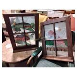 (2) windows with farm fabric scene