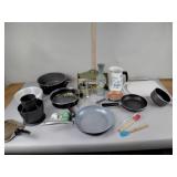 Skillet, fryer basket, spice rack, carafe,