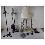 Metal decor items, lamp with shade, lamp without