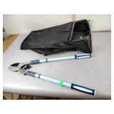 Pruner with adjustable handle, lawnmower bag