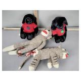 Plush toys including sock monkey