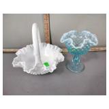 Fenton  milk glass basket and Fenton blue