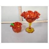 Fenton Amberina cabbage rose compote with ruffled