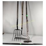Pitchfork, rake, spud bar