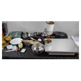 Roasting pans, mirror, mixing bowl, outburst