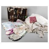 Handcrafted embroidered linens, hand tatted lace,