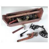 Handyman special! Wooden toolbox, wrench hammer