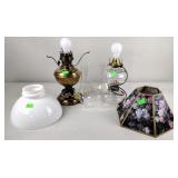 Oil lamps including Bright as day brass lamp,