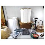 Table lamp, picnic basket, basket