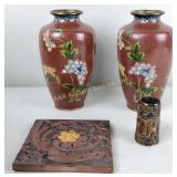 Brass vases approximately 9 inches, miscellaneous