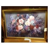 Framed floral picture, Signed V. Santos frame