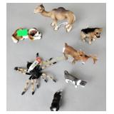 Schleich animals including spider, dogs, cat,