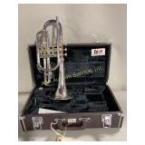 Cornett, in case, cornet silver in color, case