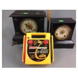 Mantel clocks, one in rough condition, Powermate
